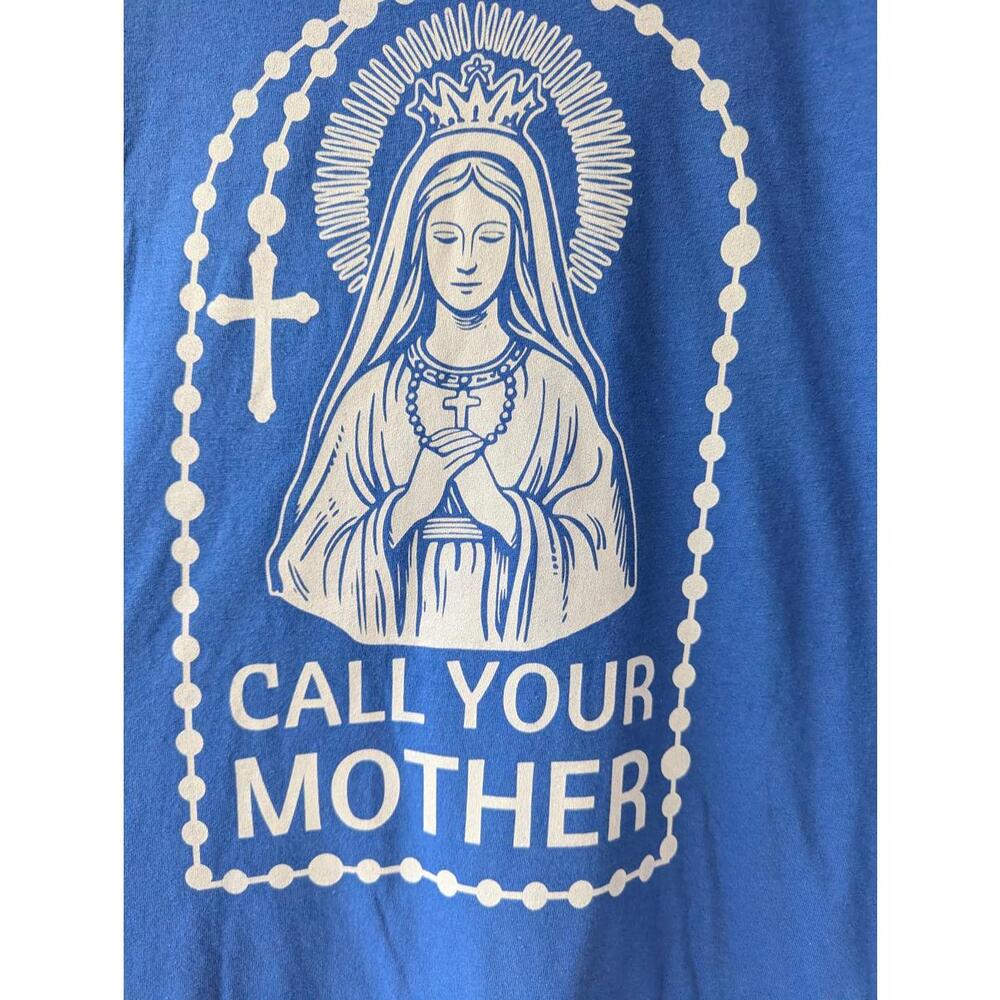 Hardcore Catholics Blue Graphic T-Shirt Call Your Mother Religious Cotton Tee M - Picture 4 of 6
